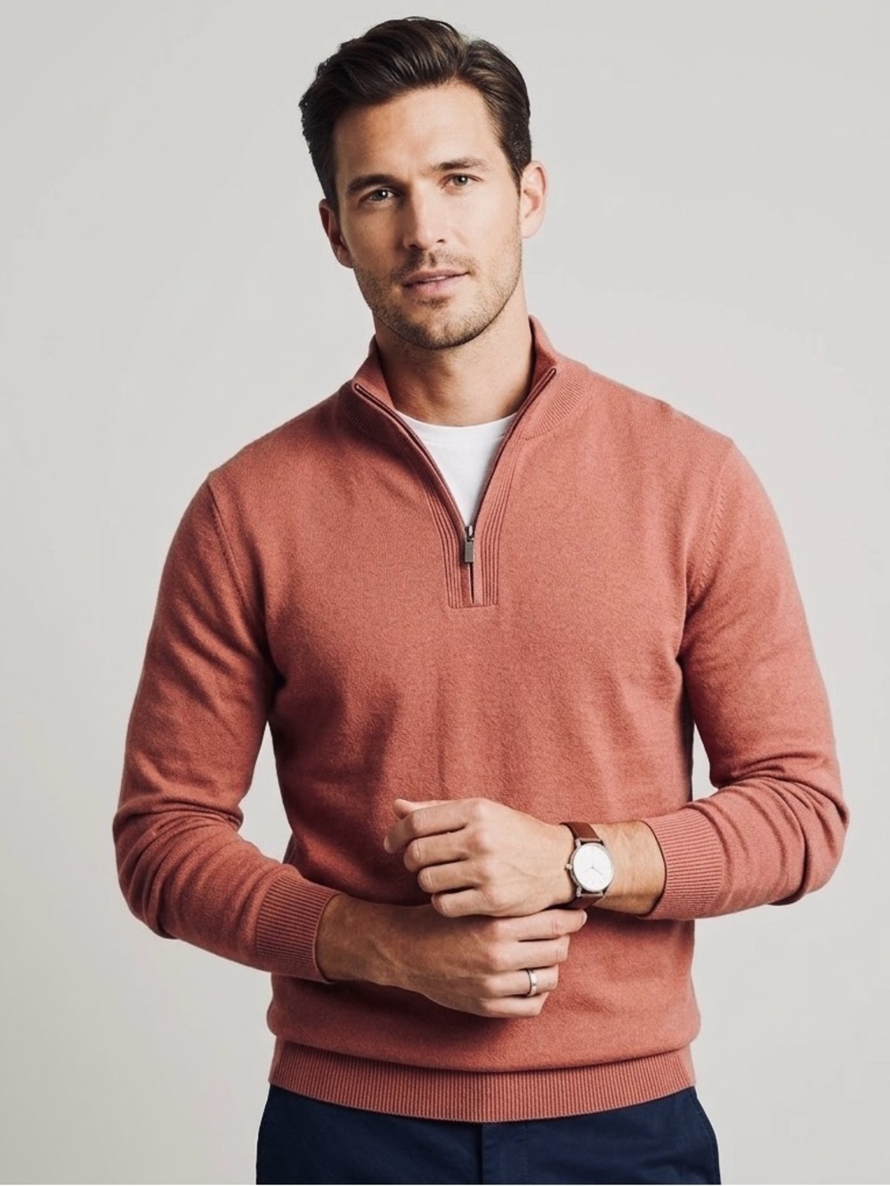 Robert Barakett Wool Silk Cashmere Quarter Zip Sweater Men’s Small Rust Red